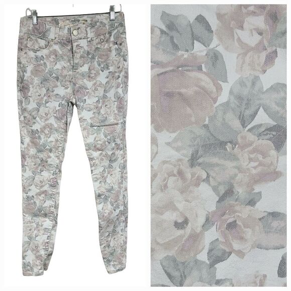Seven7 High Rise Tummyless Skinny Jeans White Floral Print Stretch Denim Size 6 - Picture 1 of 13